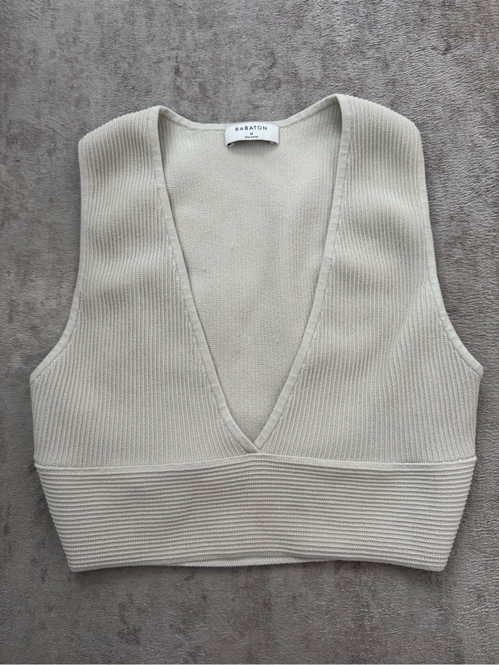 Babaton cream ribbed v neck crop top